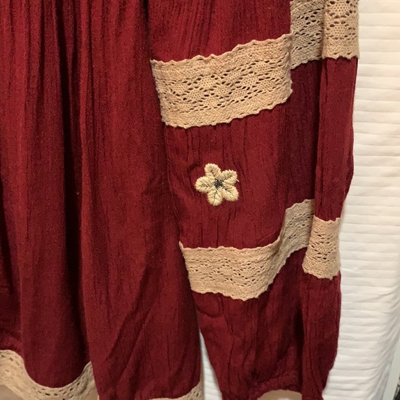 FREE PEOPLE TUNIC BOHO PEASANT SZ M BURG/CREME - Picture 7 of 10